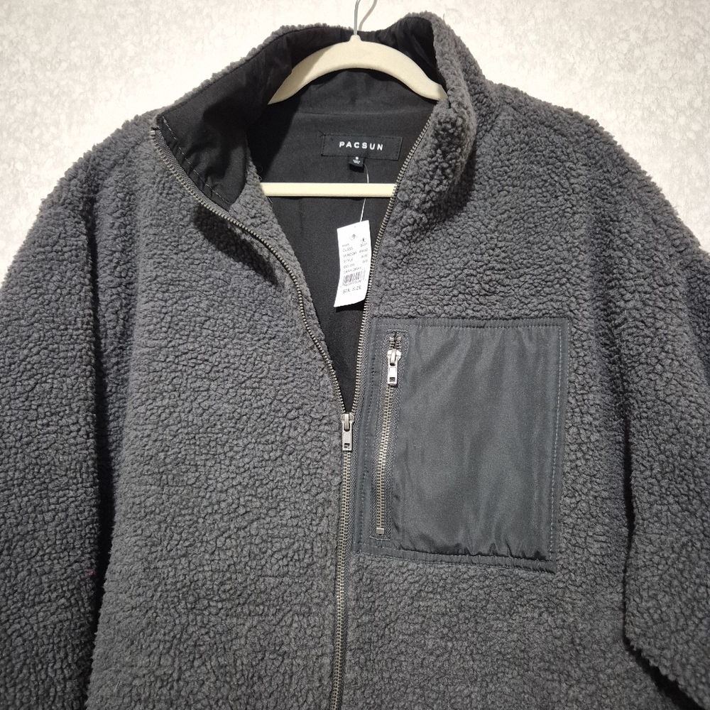 NWT PACSUN DARK GRAY UNISEX  Fleece Zip-Up Jacket...Size:S -SML - Picture 4 of 13
